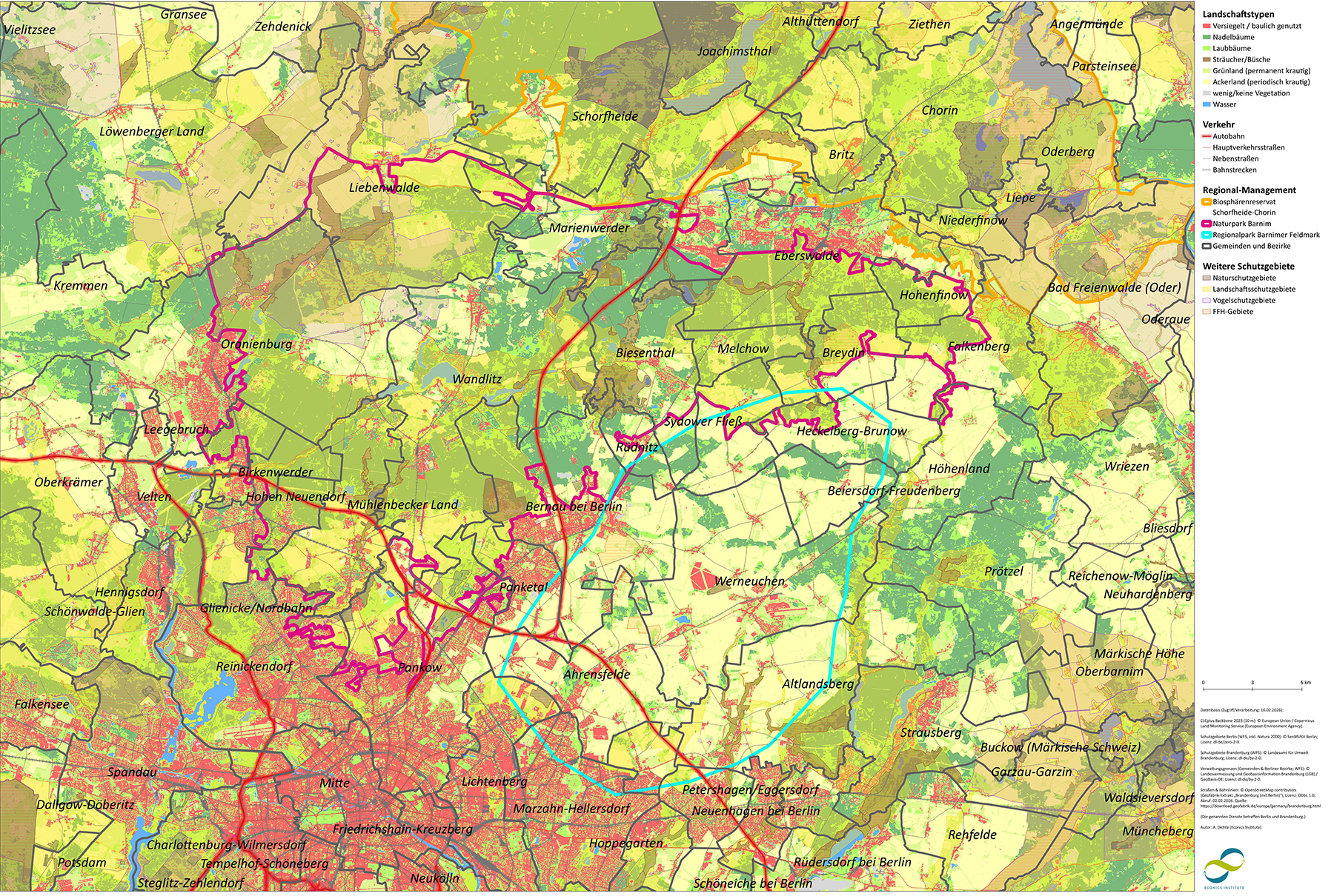 Suchraum Urbane Biosphärenregion Berlin-Barnim, Karte Landschaftstypen und Schutzgebiete